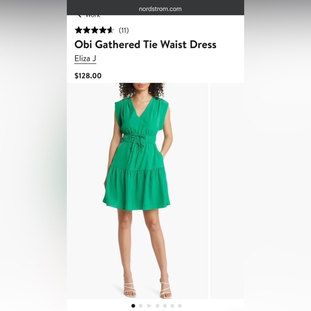 Eliza J Green V-Neck Fit & Flare Dress Women’s Size 0 Tie Waist - Picture 11 of 11